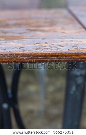 Drops of water on the table. Water stains on the textured surface.