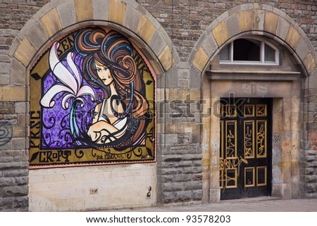 BRISTOL, ENGLAND - JANUARY 24: Graffiti on a derelict building on Stokes Croft, an inner city area renowned for its street art in Bristol, England on January 24, 2012