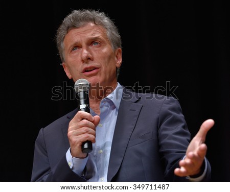 BUENOS AIRES, ARGENTINA - NOV 10, 2015: Mauricio Macri, presidential candidate for Cambiemos speaks during a press conference with foreign media at Buenos Aires Government House.