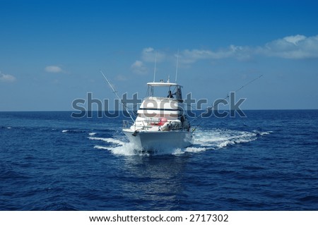 Sport Fishing Boat ready for game fishing - stock photo