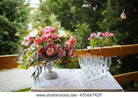 beautiful floral arrangement of pink and white peonies, roses