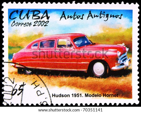 stock photo CUBA CIRCA 2002 A stamp printed in Cuba showing vintage car