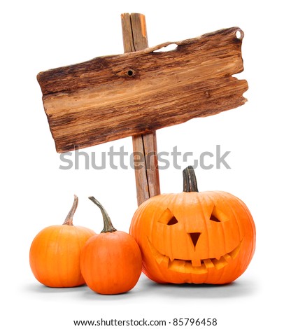 Wooden Halloween Sign Halloween pumpkins with wooden