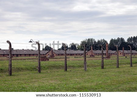 OSWIECIM, POLAND-AUGUST 15: Block of houses in Auschwitz II-Birkenau, a former Nazi extermination camp on August 15, 2012 in Oswiecim, Poland. It was the biggest nazi concentration camp in Europe.