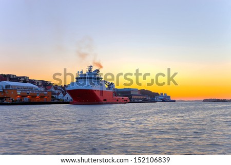 Sunset in Stavanger Port, Norway.