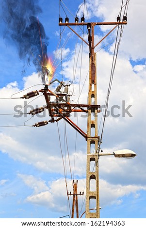 Power pylon - overloaded electrical circuit causing electrical short.