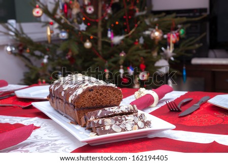 Gingerbread Cake With Christmas Tree Ligts.