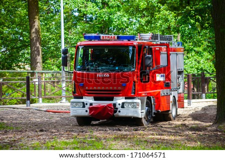 Bialystok, Poland - July 13: Iveco Eurocargo 120e Fire Truck While Fetching Water, On July 13, 2012 In Bialystok, Poland. Polish Fire Department.