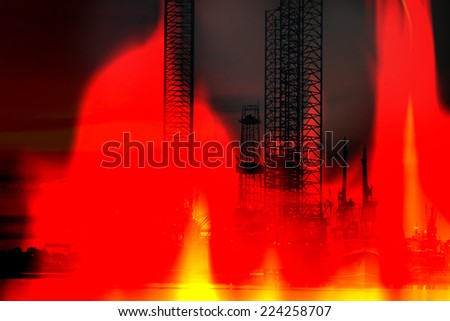 Oil Rig on fire background - abstract view.