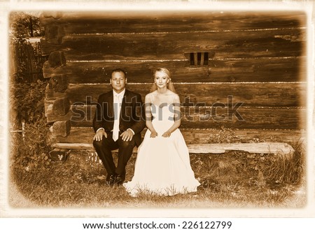 Wedding photo session in rural scenery.