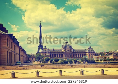 Cityscape with Eiffel Tower in Paris France Vintage toned photo Cityscape with Eiffel Tower in Paris France Vintage toned photo
