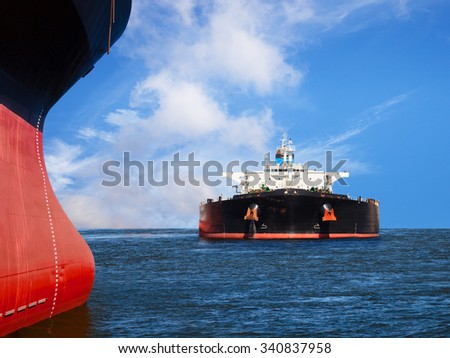 Two ships in the sea on a collision course.
