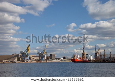 Large gantry cranes at the port of Gdansk, Poland.