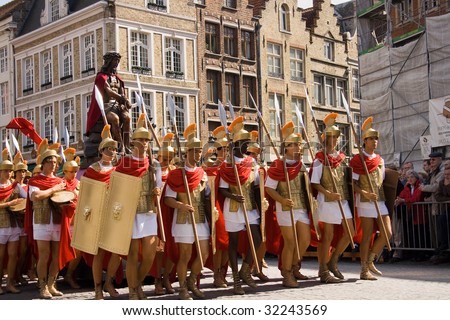 BRUGGE MAY 17: The Holy Blood Procession in Bruges,  MAY 17, Roman warriors, 2007 in Brugges, Belgium