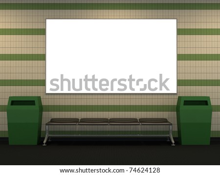 Metro station with green and white tile wall and copy space -3d illustration