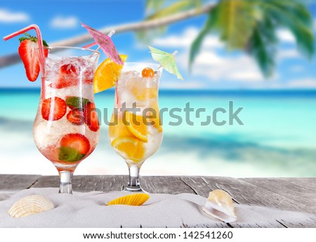 Summer drinks on sunny beach