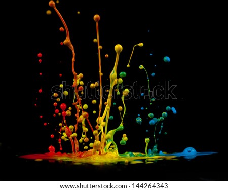 Colorful paint splashing isolated on black