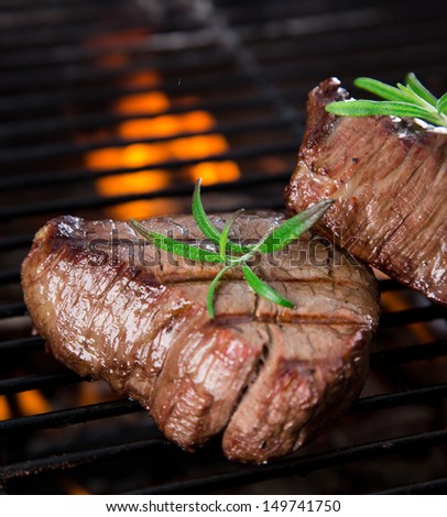 closeup of a steak on grill