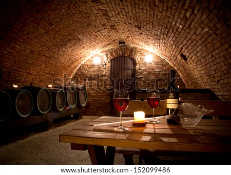 Close-up of interior in a wine cellar
