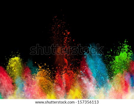 Launched Colorful Powder, Isolated On Black Background