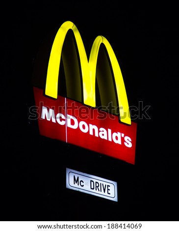 PRAGUE, CZECH REPUBLIC - APRIL 2014: logo/ electronic sign for the fast food chain \