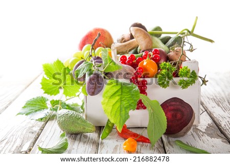 Healthy organic vegetable on wooden table, close-up.
