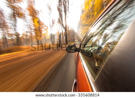 speeding car with motion blur background.