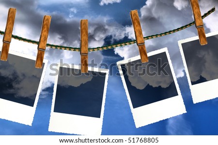 Photo frames with cloudy sky background