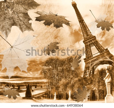 Vintage view of Paris. Grunge background  stock photo