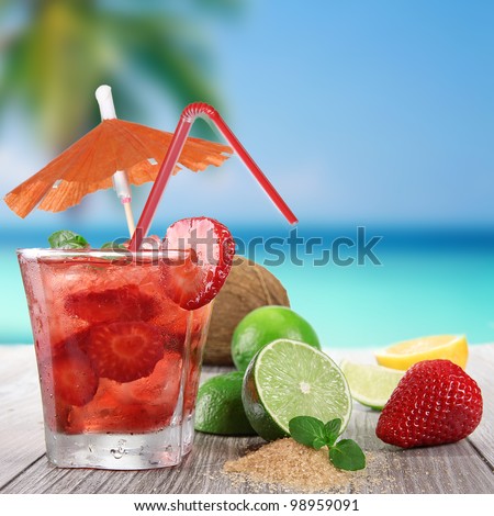 Fruit cocktail on a beach