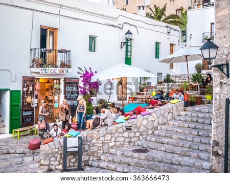 IBIZA, SPAIN - MAY 23, 2015. The Ibiza culture means to enjoy the life in the clubs and bars.