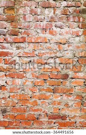 Old Brick Background. Red brick wall with  cement streaks texture