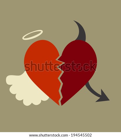 background with a heart divided between good and evil