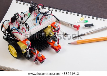 STEM or DIY Electronic Kit , Line tracking robot competition ideas. closeup.