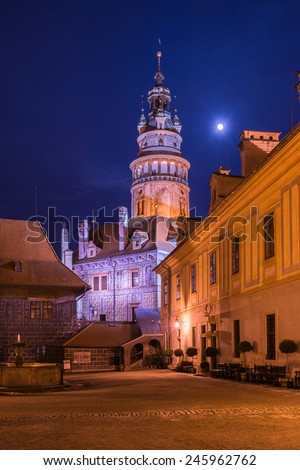 Old Cesky Krumlov castle under the moon light