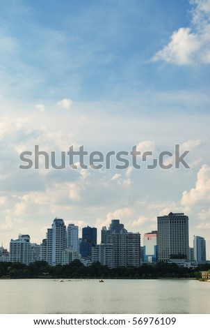 Cityscape in urban area of Bangkok during sunset
