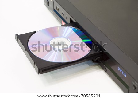 DVD player with an open tray, white background