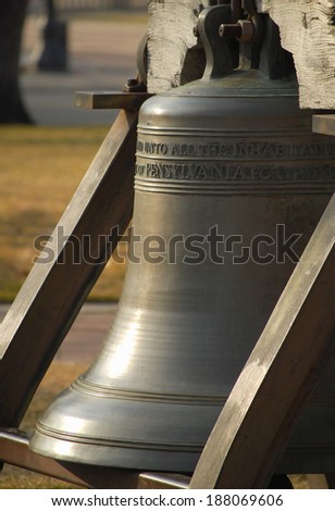 Large antique bell in Denver Colorado which is a copy of the Liberty Bell.