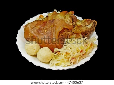 Grilled pork knee with cabbage and pastry