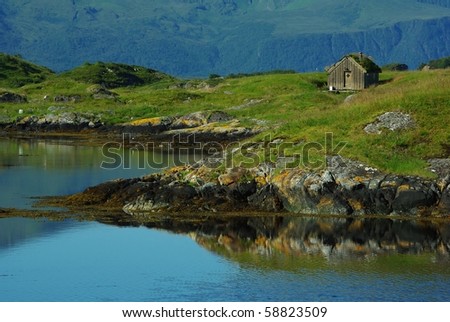 Fisherman\'s hut on an island in northern Atlantic