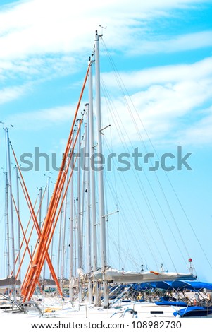 Yacht sails,masts  and rigging.