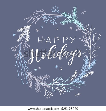 Vector hand drawn Christmas card. Elegant minimalist holiday card. Happy Holidays