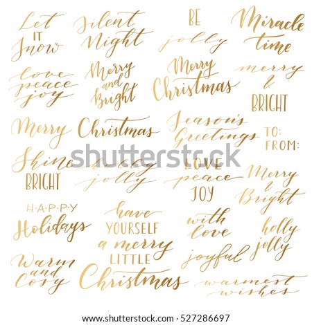 Vector big collection of hand written christmas phrases and quotes. Elegant calligraphic lettering phrases. Merry Christmas. Happy Holidays. Silent Night. Holly Jolly.