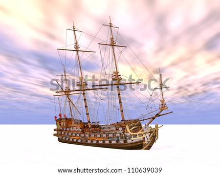 Sailing Ship in the eternal ice Computer generated 3D illustration