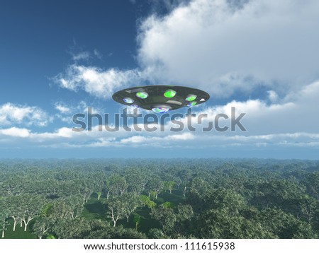 Alien Spacecraft Over The Jungle Computer Ge