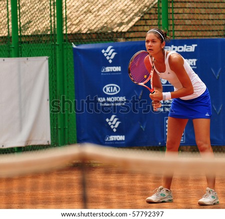 BUCHAREST - JULY 25 : Romanian Andreea Mitu in action during the finals of the Sharp Tennis Cup, July 25 2010, Bucharest, Romania. Andreea Mitu won with the 7/5, 7/5 score.