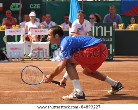 BUCHAREST - SEPT. 17: Radek Stepanek in action during the Davis Cup doubles match between Romania and Czech Republic, September 17 2011, Bucharest, Romania