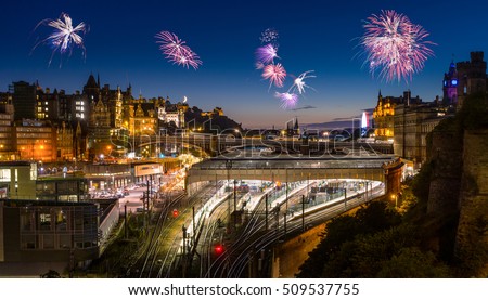 New years eve in Edinburgh. Fireworks in Edinburgh. Sylvester Scotland