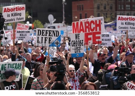 OTTAWA, CANADA - MAY 12, 2011: Thousands of anti-abortion demonstrators turn out for the annual March for Life event that begins on Parliament Hill.