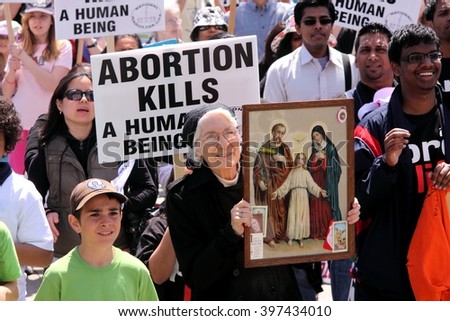 OTTAWA, CANADA - MAY 12, 2011: Thousands of people opposed to abortion take part in the annual March for Life from Parliament Hill.
